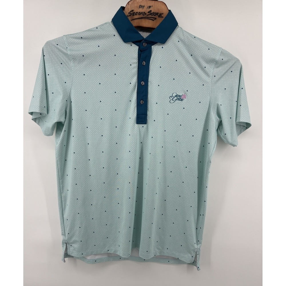 Greyson Golf Polo Large Mint Teal Performance All Over Print Stretch Polyester - Picture 2 of 7
